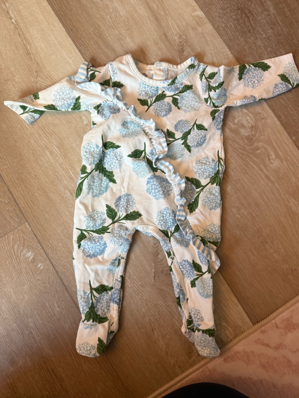 Mud Pie Blue Hydrangea Print Baby Footie